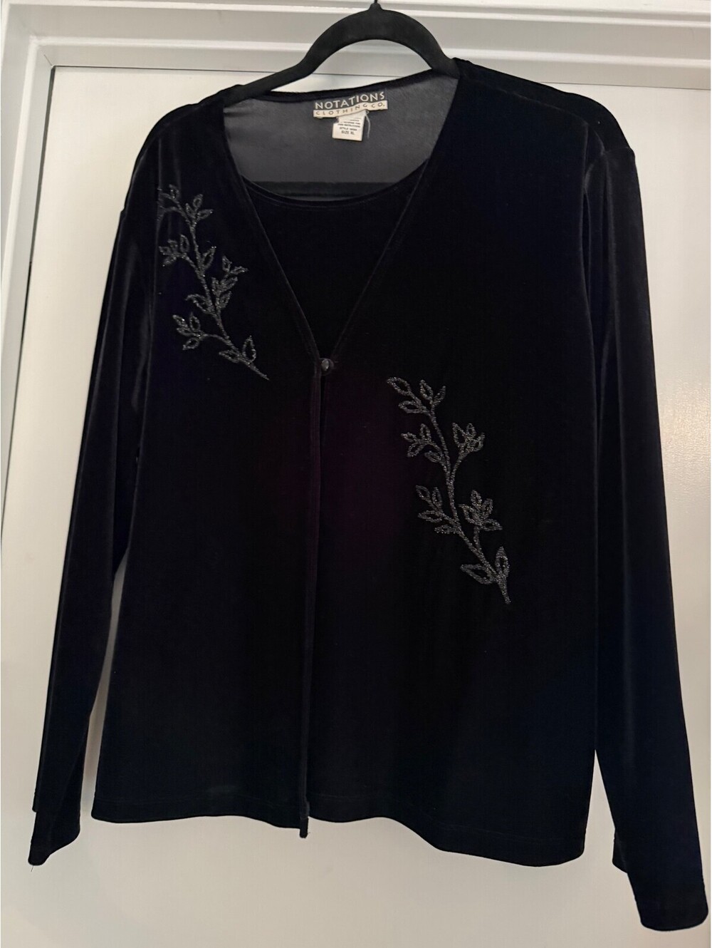 Black Velvet Dress Shirt with Appliqué XL